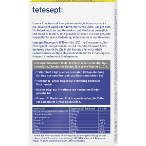 مکمل گلوکوزامین تتسپت غضروف ساز و استحکام استخوان 30عددی دوز tetesept 15006