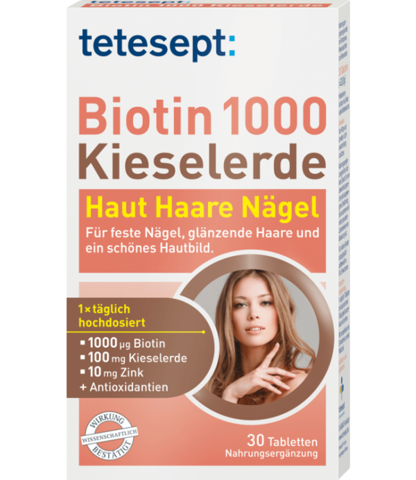 قرص بیوتین 1000 تتسپت حاوی روی و سلنیوم تقویت عالی مو و ناخن 30عددی