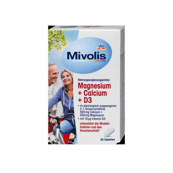 مکمل منیزیم کلسیم D3 میولیس آلمان 45عدد Mivolis Magnesium + Calcium + D3 Tabletten
